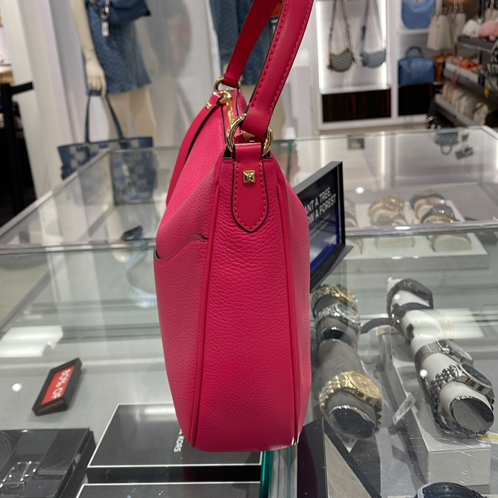 Michael Kors Dover Large Leather Top Zip Half Moon Shoulder Bag in Electric Pink - Picture 4 of 16